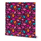 Exotic tossed paradise bird flamingo summer print