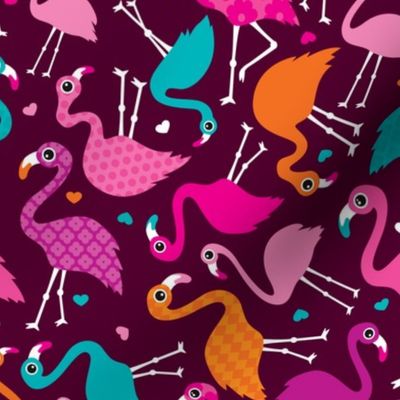 Exotic tossed paradise bird flamingo summer print