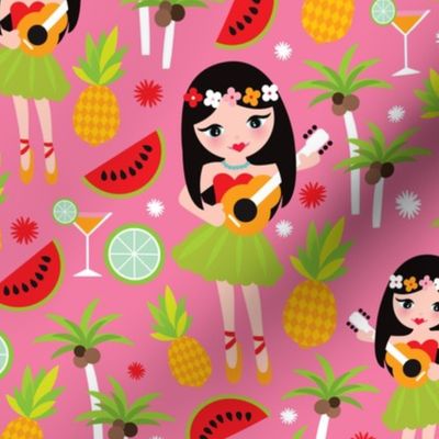 Exotic hula girl tropical summer holiday print