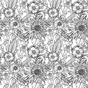 Black and white floral wallpaper