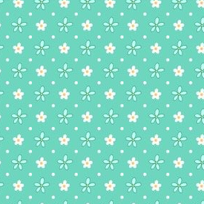 Little Blue and White Flowers - on blue-green