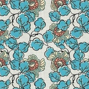 Vintage Block Print Floral in Blue
