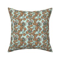 Shabby Chic Block Print Floral in aqua, mocha and pink