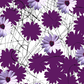 I heart flowers! photographic flowers with hearts in center on scratchy line work background