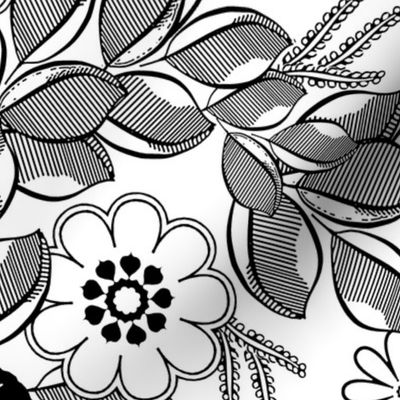 Florist Cascade Black and White Floral  Coloring Book 