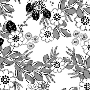 Florist Cascade Black and White Floral  Coloring Book 