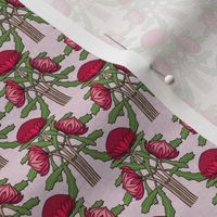 Upright waratahs, carmine on pale pink linen by Su_G_©SuSchaefer