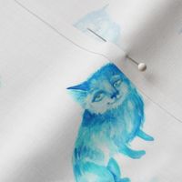 Blue watercolor melancholic cat
