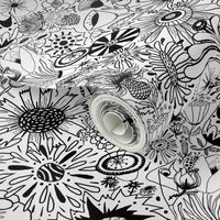 black and white flower doodle fantasy