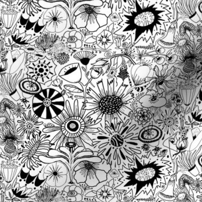 black and white flower doodle fantasy