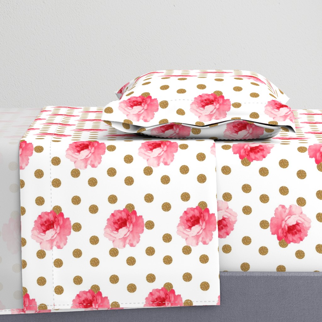 Vintage Pink Flower and Gold Dots