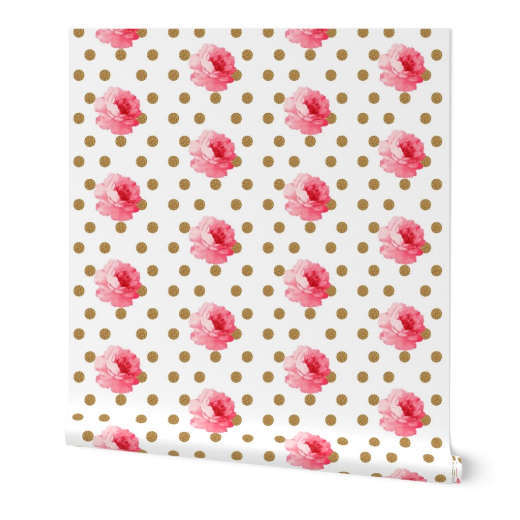 Vintage Pink Flower and Gold Dots