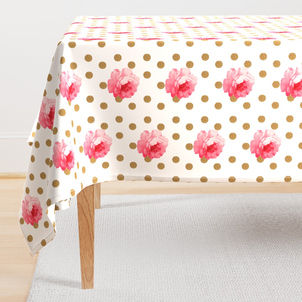 Vintage Pink Flower and Gold Dots