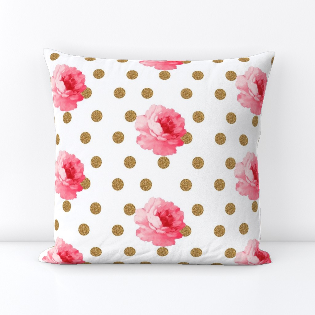 Vintage Pink Flower and Gold Dots