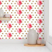 Vintage Pink Flower and Gold Dots