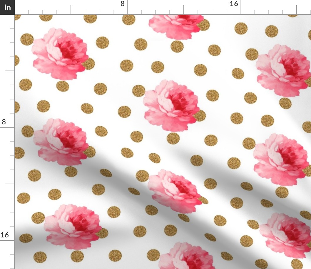 Vintage Pink Flower and Gold Dots