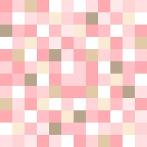 Girly Pink and Brown Geometric Pixel Square Pattern