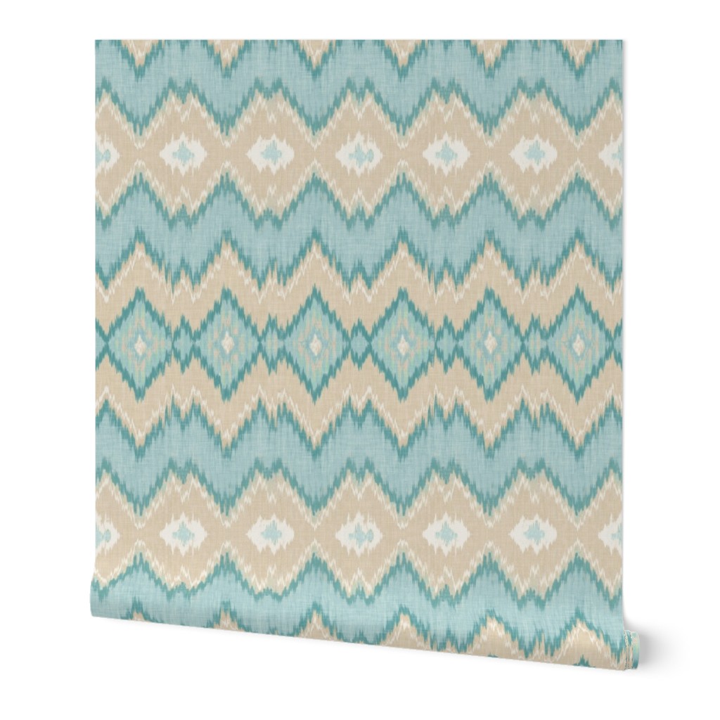 Ikat Chevron in Aqua and Champagne