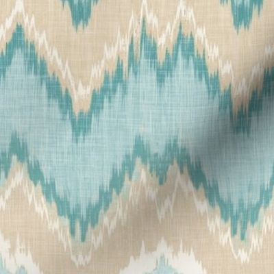 Ikat Chevron in Aqua and Champagne