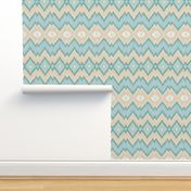 Ikat Chevron in Aqua and Champagne