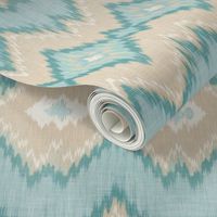 Ikat Chevron in Aqua and Champagne