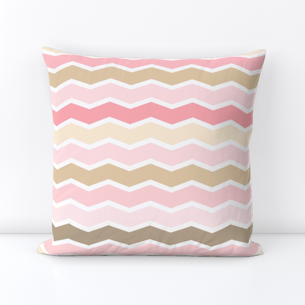 Girly Pink and Brown Geometric Thin Chevron Pattern