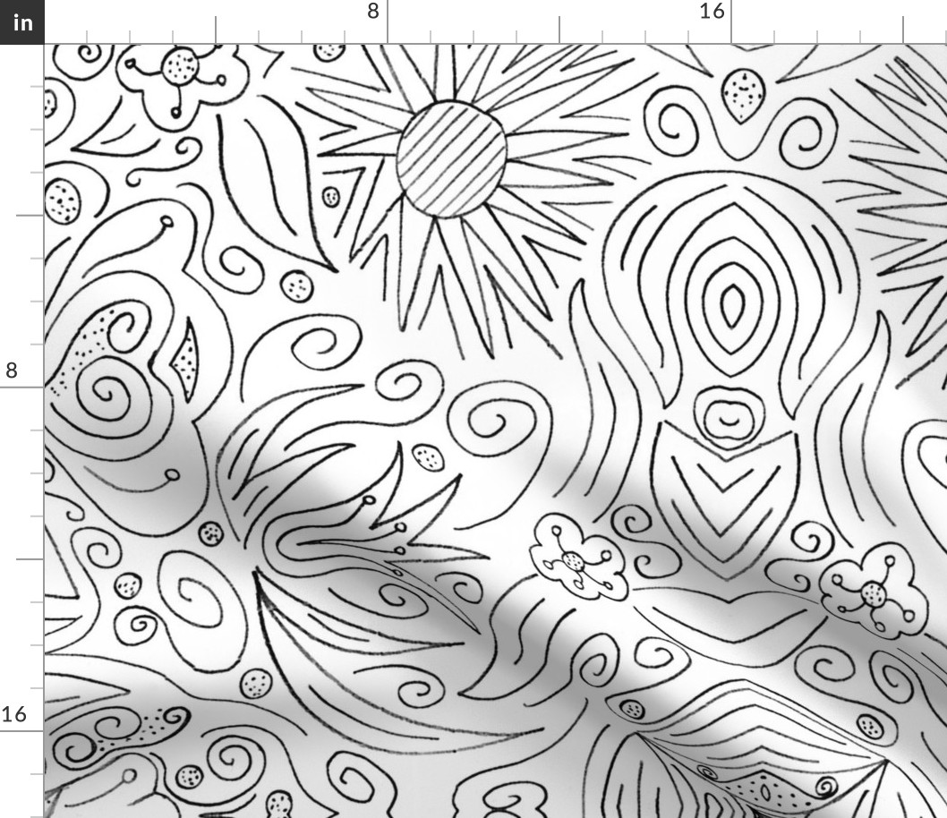 Floral coloring book wallpaper