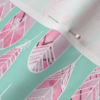 Watercolor Feather in Aqua Orchid- Horizontal