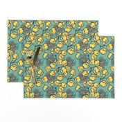 Shabby Chic Block Print Floral in yellow and blue