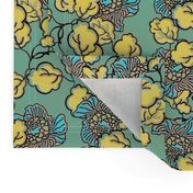 Shabby Chic Block Print Floral in yellow and blue