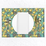 Shabby Chic Block Print Floral in yellow and blue