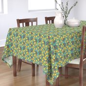 Shabby Chic Block Print Floral in yellow and blue