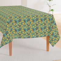 Shabby Chic Block Print Floral in yellow and blue