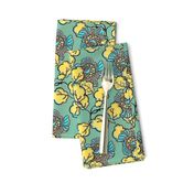 Shabby Chic Block Print Floral in yellow and blue