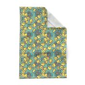 Shabby Chic Block Print Floral in yellow and blue