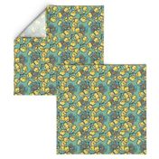 Shabby Chic Block Print Floral in yellow and blue