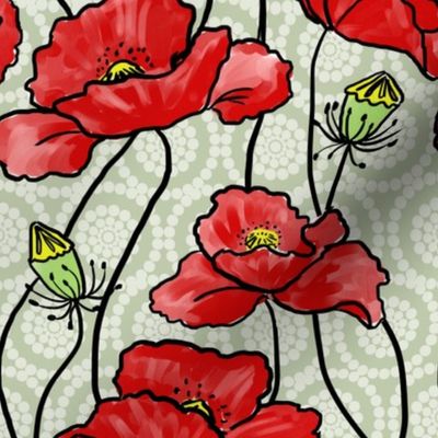 Red Poppies Circle Flowers 2