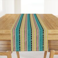 Tribal linen Stripe in Teal, Citron and Peach