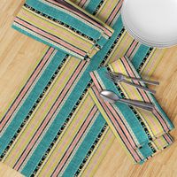 Tribal linen Stripe in Teal, Citron and Peach