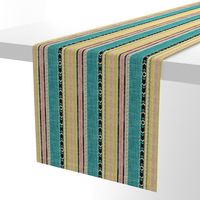 Tribal linen Stripe in Teal, Citron and Peach