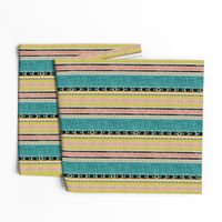 Tribal linen Stripe in Teal, Citron and Peach