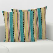 Tribal linen Stripe in Teal, Citron and Peach