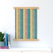 Tribal linen Stripe in Teal, Citron and Peach