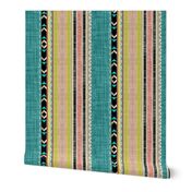 Tribal linen Stripe in Teal, Citron and Peach