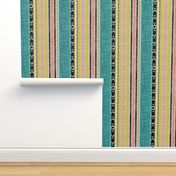 Tribal linen Stripe in Teal, Citron and Peach