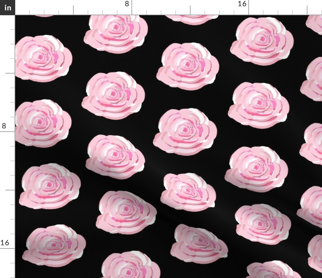 Pink Cabbage Roses on black background