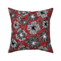 monotone floral on red