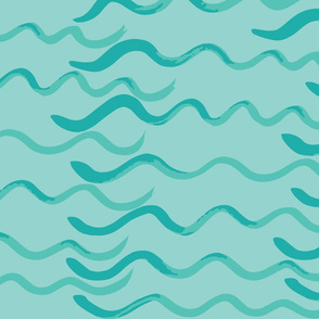 Watercolor Waves in Sea Green