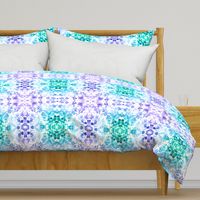 Floral Watercolour Kaleidescope - Small Flower Print in Purple and Teal