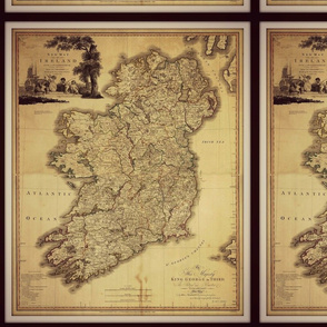 Ireland map, vintage, FQ vert.